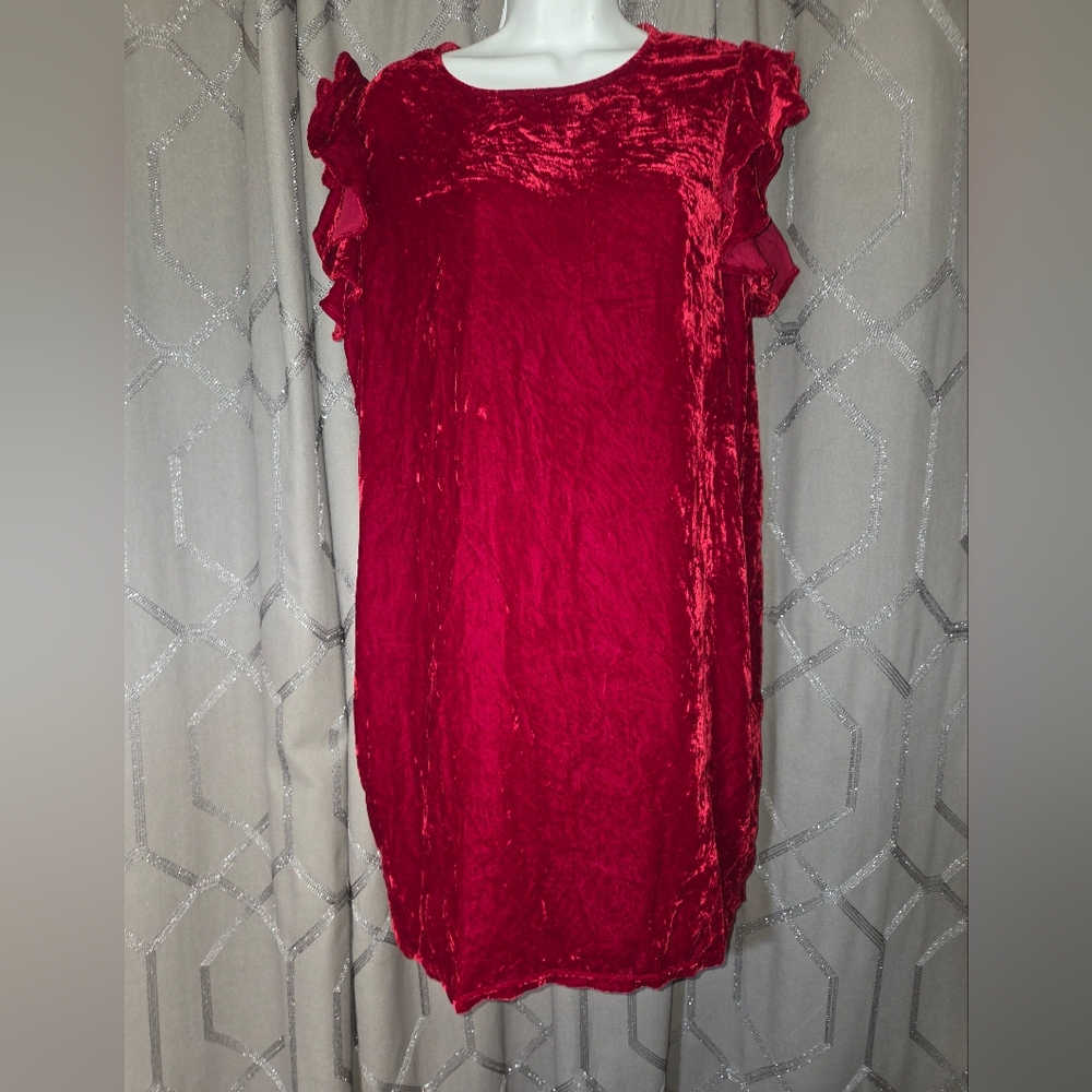 Chelsea & Violet Red Velvet Ruffled Sleevless Dress Size Large.
